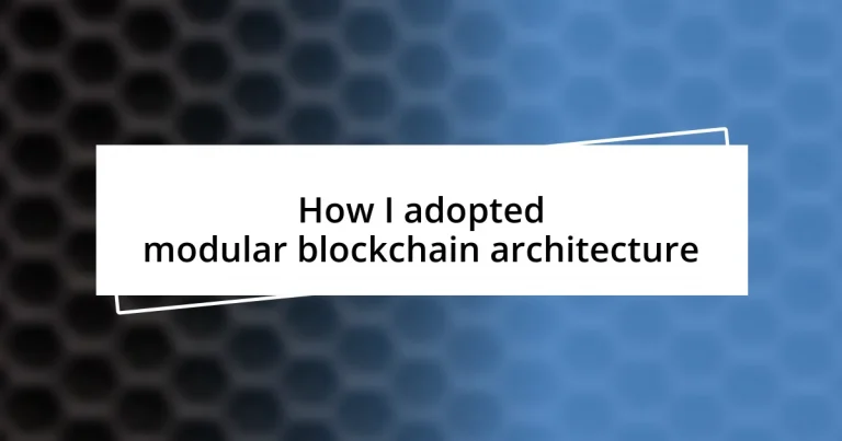 How I adopted modular blockchain architecture